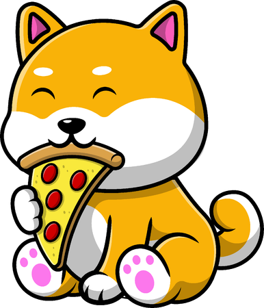 Shiba Inu Dog Eat Pizza  Illustration