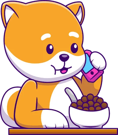 Shiba Inu Dog Eating Cereal  Illustration