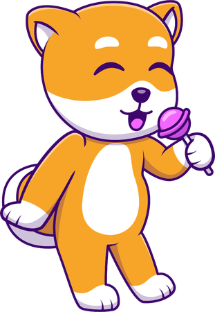 Shiba Inu Dog Eating Lollipop Candy  Illustration