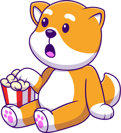 Shiba Inu Dog Eating Popcorn  Illustration