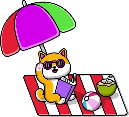 Shiba Inu Dog enjoying Summer Vacation  일러스트레이션
