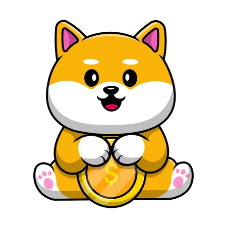 Shiba Inu Dog Holding Gold Coin  Illustration