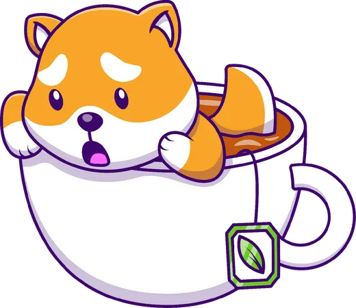 Shiba Inu Dog In Hot Tea Cup  Illustration