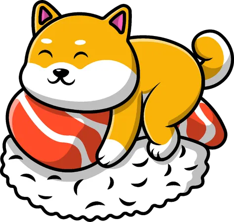 Shiba Inu Dog On Sushi Salmon  Illustration