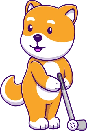 Shiba Inu Dog Playing Golf  Illustration