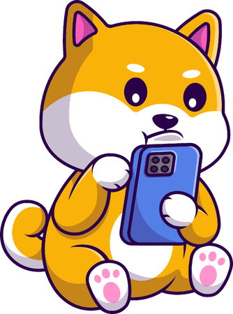 Shiba Inu Dog Playing Phone  Illustration