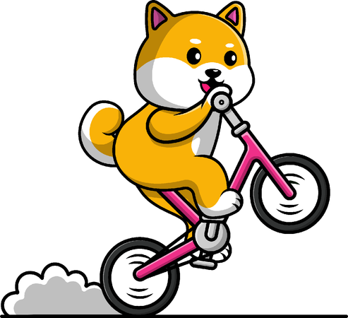 Shiba Inu Dog Riding With Bicycle  Illustration