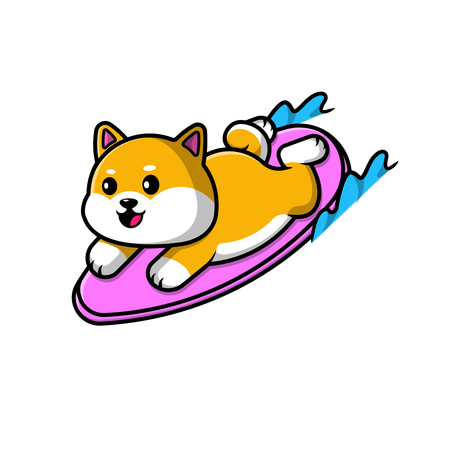 Shiba Inu Dog Surfing  Illustration