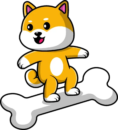 Shiba Inu Dog Surfing With Bone  일러스트레이션