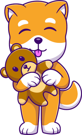 Shiba Inu Dog With Teddy Bear  Illustration