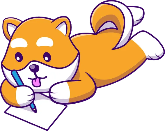 Shiba Inu écrivant sur une note en papier  Illustration