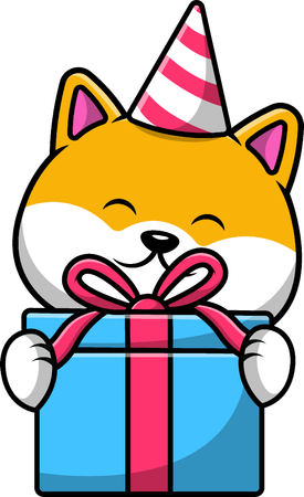 Shiba Inu Holding Birthday Gift Box  일러스트레이션
