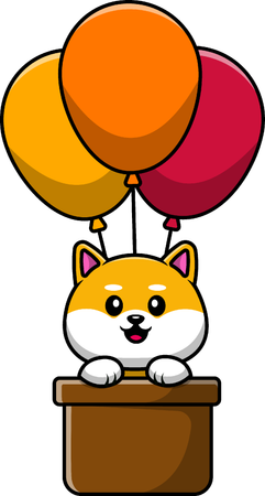 Shiba Inu In Hot Air Balloon  Illustration