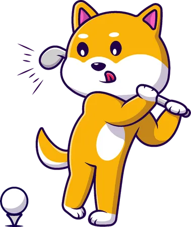 Shiba Inu jugando al golf  Ilustración