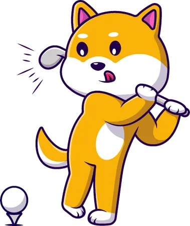 Shiba Inu Playing Golf  Illustration