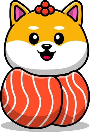 Shiba Inu Sushi Salmon  Illustration