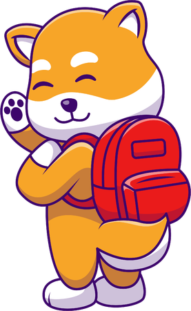 Shiba Inu Waving Hand Wearing Backpack  Illustration