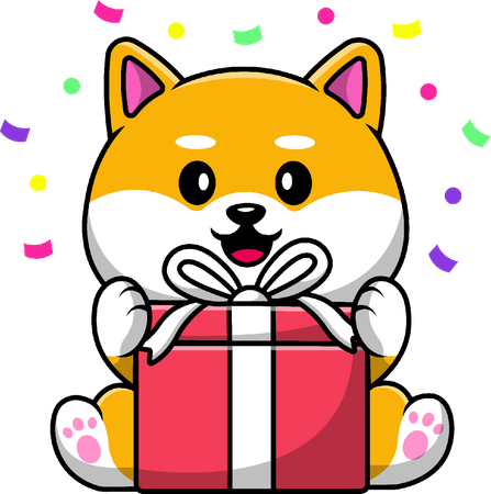 Shiba Inu With Gift Box  Illustration