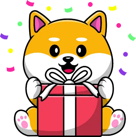 Shiba Inu With Gift Box  Illustration