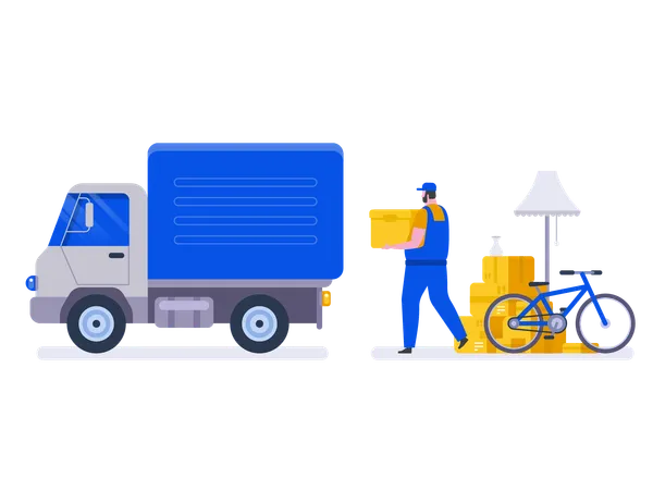 Moving House Service Moving With Sofa And Various Boxes To New Home Pile Of Stacked Cardboard Boxes Vector Stock Illustration In Flat Style 일러스트레이션
