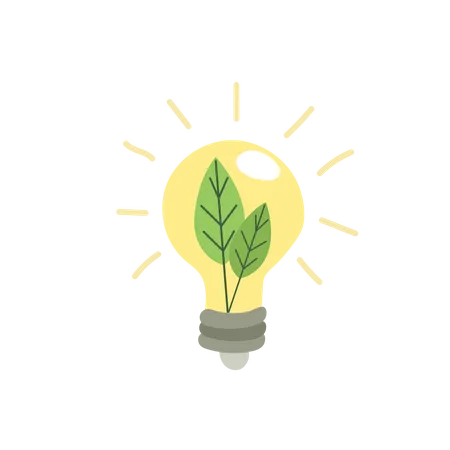 Shining electric ecology light bulb with leaf inside  Illustration