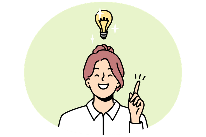 Shining light bulb over head of smiling smart girl  Illustration