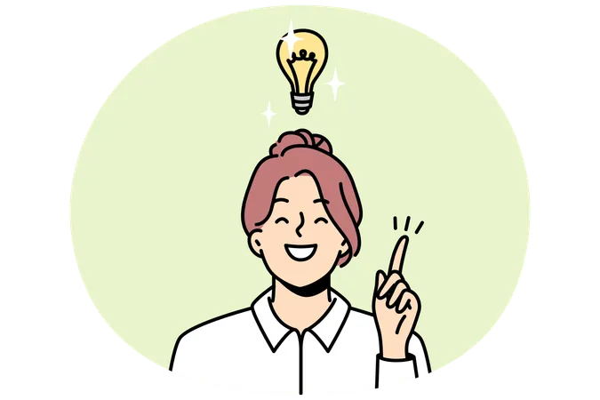 Shining light bulb over head of smiling smart girl  Illustration