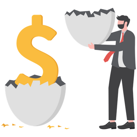 Shiny eggs with one hatched as US dollar money sign  Illustration
