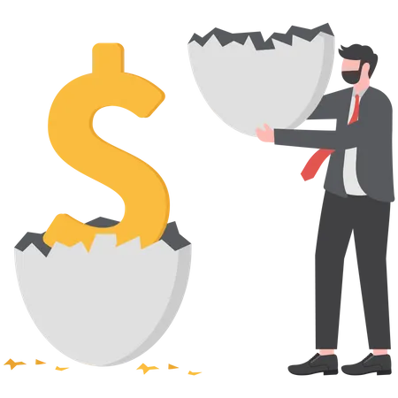 Shiny eggs with one hatched as US dollar money sign  Illustration