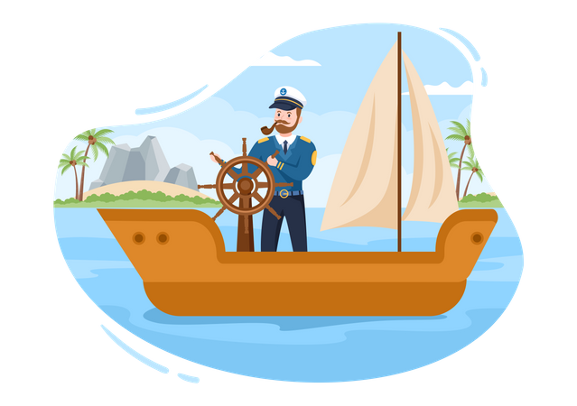 Ship captain sailing  Illustration