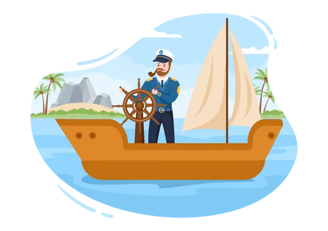 Ship captain sailing  Illustration