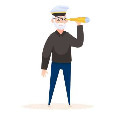 Ship Captain Seeking with telescope Illustration