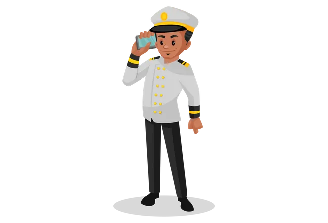Ship captain talking on phone  Illustration