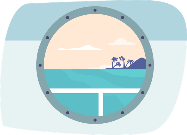 Ship Porthole With Beautiful Seascape View  Illustration