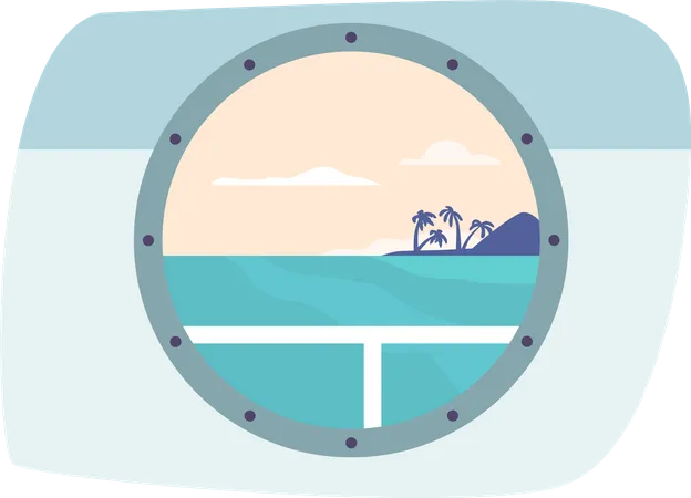 Ship Porthole With Beautiful Seascape View  Illustration