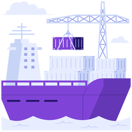 Ship taking parcel container  Illustration