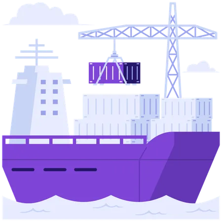 Ship taking parcel container  Illustration