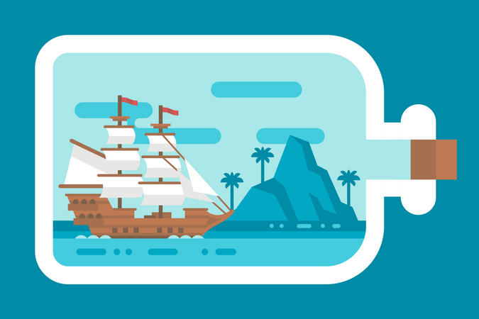 Ship view in bottle  Illustration