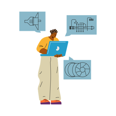 Shipbuilding engineer working on ship design  Illustration