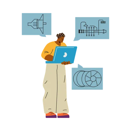 Shipbuilding engineer working on ship design  Illustration