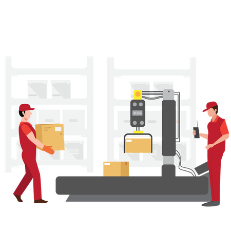 Shipment from warehouse Employees holding parcels from stores Illustration