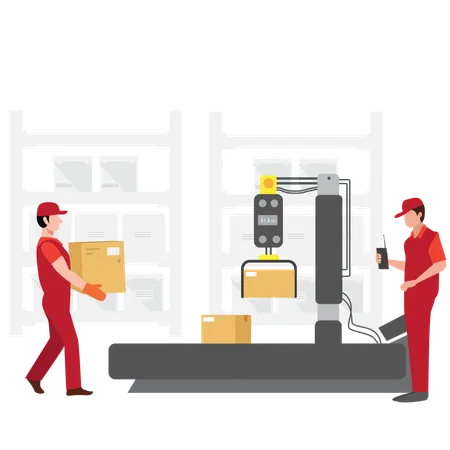 Shipment from warehouse Employees holding parcels from stores Illustration
