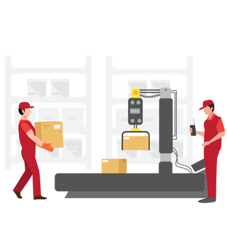 Shipment from warehouse Employees holding parcels from stores  Illustration