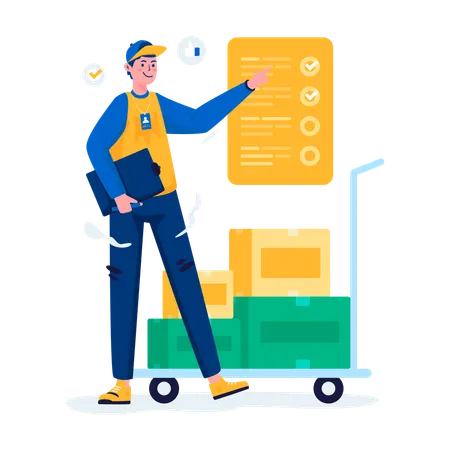 A Courier With Shipping Checklist Report Illustration Illustration