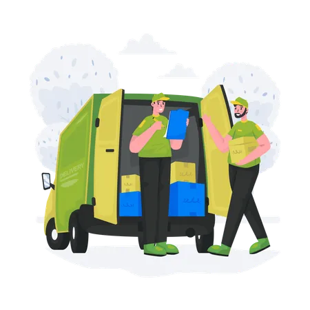 Illustration Of A Delivery Service Using A Van Shipping Checklist Loading Process Concept Illustration