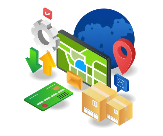 Shipping goods with world map  Illustration