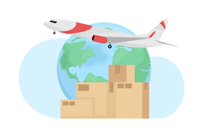 Shipping parcels and freight by plane Illustration
