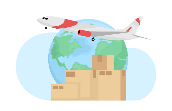 Shipping parcels and freight by plane  Illustration