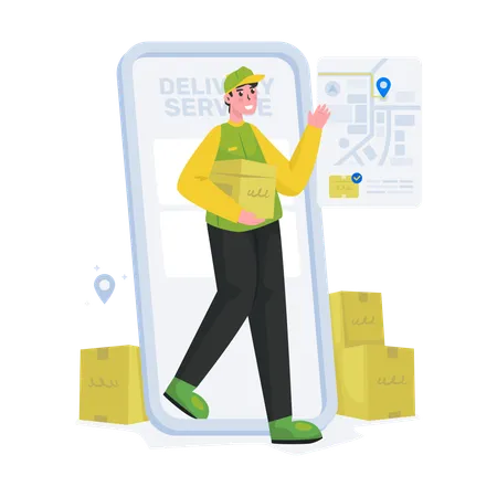 Illustration Of An Online Shopping Shipping Service Package Successfully Delivered Illustration