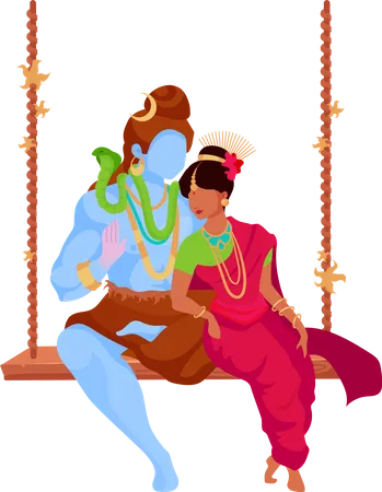 Shiva And Parvati Flat Color Vector Faceless Characters Sacred Indian Couple In Love God And Goddess On Swing Hindu Deity Isolated Cartoon Illustration For Web Graphic Design And Animation Illustration